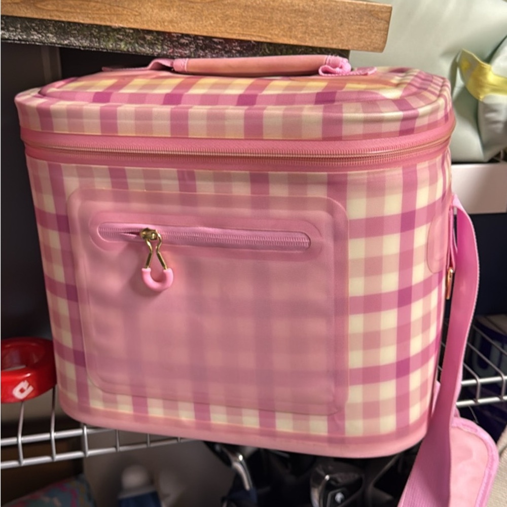 LoveShackFancy Pink and Cream Checkered Bag